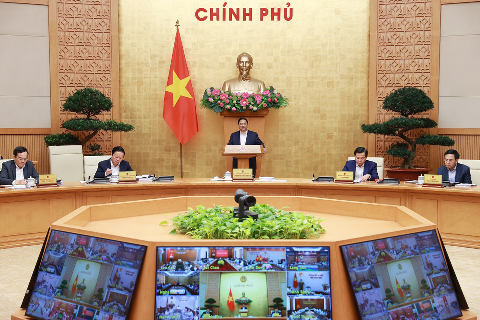 Thủ tướng Phạm Minh Chính chủ trì Hội nghị trực tuyến Chính phủ với địa phương. (Ảnh: Dương Giang/TTXVN)