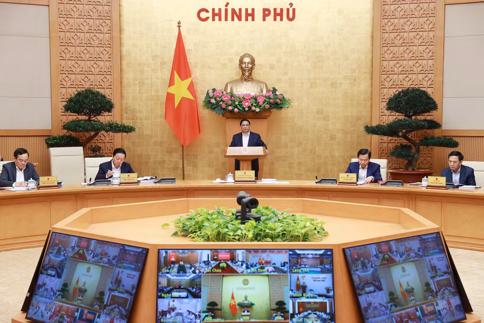 Thủ tướng Phạm Minh Chính chủ trì Hội nghị trực tuyến Chính phủ với địa phương. (Ảnh: Dương Giang/TTXVN)