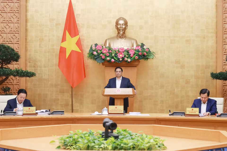 Thủ tướng Phạm Minh Chính chủ trì Hội nghị trực tuyến Chính phủ với địa phương. (Ảnh: Dương Giang/TTXVN)