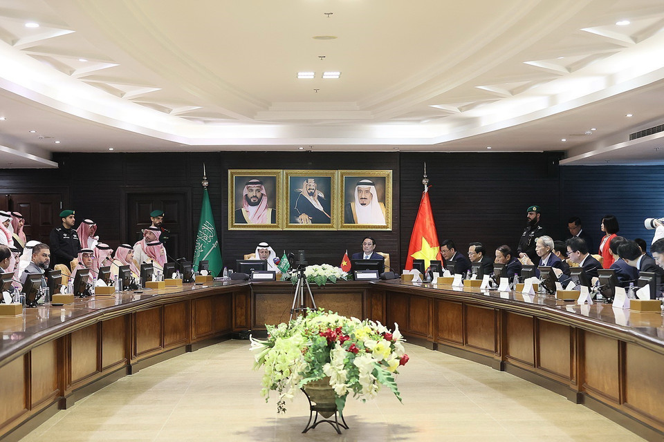 Thủ tướng Phạm Minh Chính dự và phát biểu tại Diễn đàn Kinh doanh Việt Nam-Saudi Arabia. (Ảnh: Dương Giang/TTXVN)