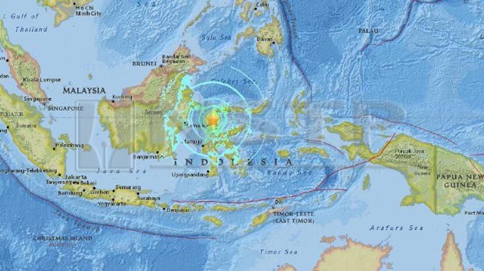 Cơ quan Khảo sát địa chất Mỹ công bố hình ảnh tâm chấn trận động đất mạnh 7,5 độ Richter gần Palu, Indonesia ngày 28/9/2018. (Ảnh: EPA/ TTXVN)