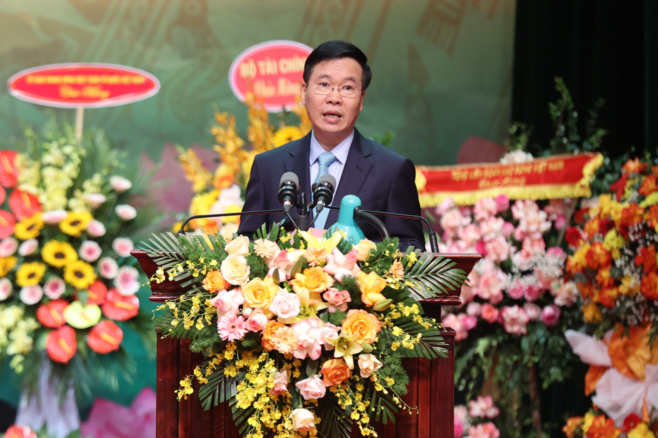 Phát biểu chỉ đạo của đồng chí Võ Văn Thưởng - Thường trực ban Bí thư. (Ảnh: Hoài Nam/Vietnam+)