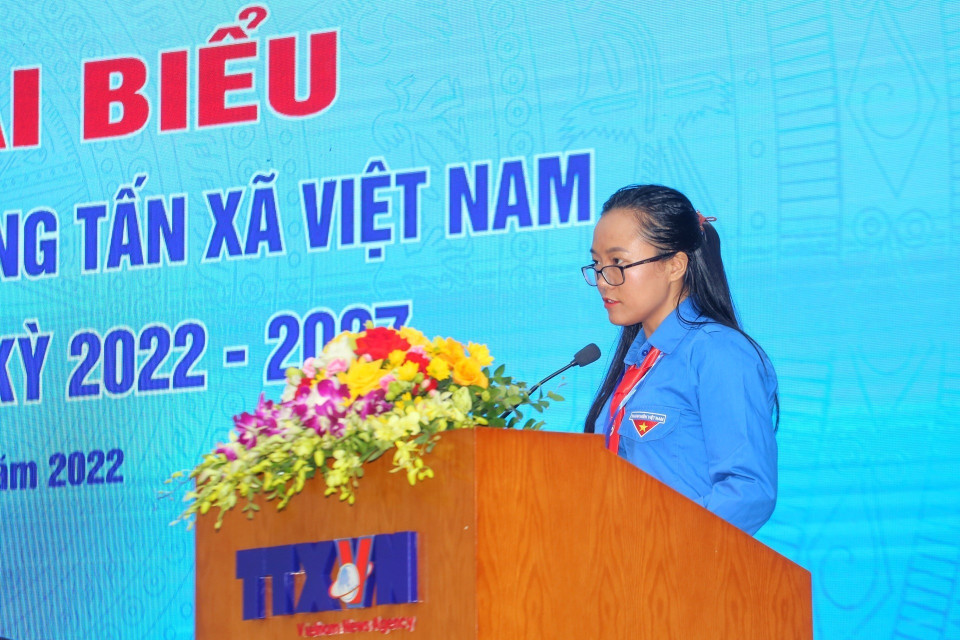 Đồng chí Mạnh Thị Minh, Phó Bí thư Đoàn Thanh niên TTXVN phát biểu. (Ảnh: Tuấn Đức/TTXVN)