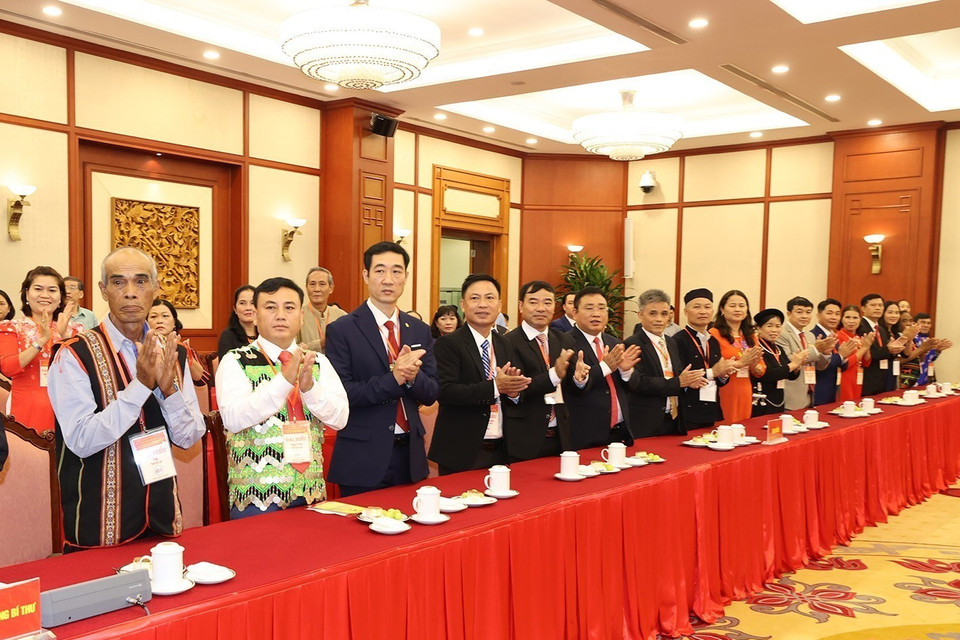 Các đại biểu tham dự buổi gặp mặt Tổng Bí thư Nguyễn Phú Trọng. (Ảnh: Trí Dũng/TTXVN)