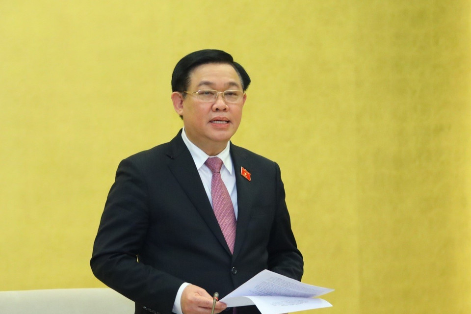 Chủ tịch Quốc hội Vương Đình Huệ phát biểu. (Ảnh: Văn Điệp/TTXVN)