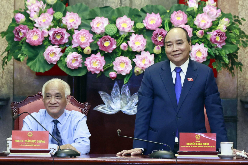 Chủ tịch nước Nguyễn Xuân Phúc phát biểu tại buổi làm việc.(Ảnh:Thống Nhất/TTXVN)