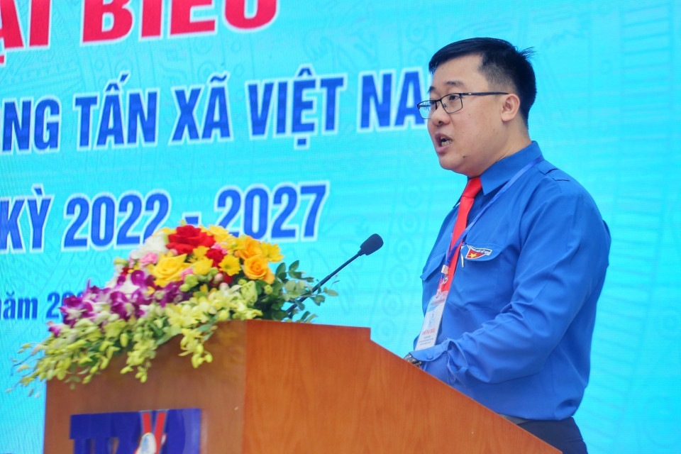 Đồng chí Trần Văn Trường, Uỷ viên Ban Thường vụ Đoàn Thanh niên TTXVN phát biểu. (Ảnh: Tuấn Đức/TTXVN)