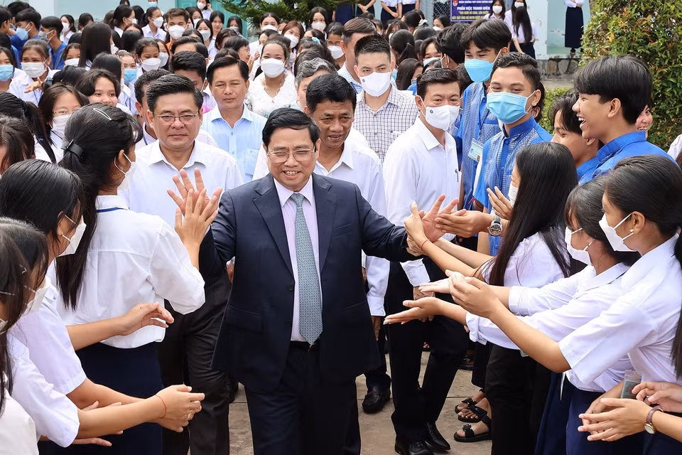 Trường THPT dân tộc nội trú Huỳnh Cương hiện có hơn 600 em theo học tại khối 10, 11 và 12. (Ảnh: Dương Giang-TTXVN)