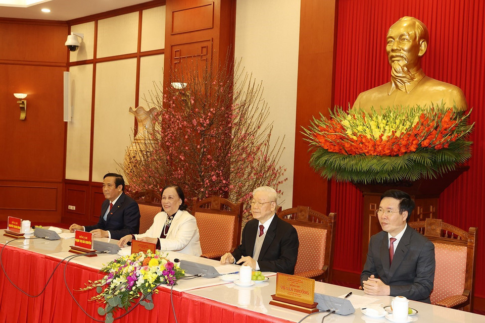 Tổng Bí thư Nguyễn Phú Trọng gặp mặt đại biểu người cao tuổi Việt Nam. (Ảnh: Trí Dũng/TTXVN)