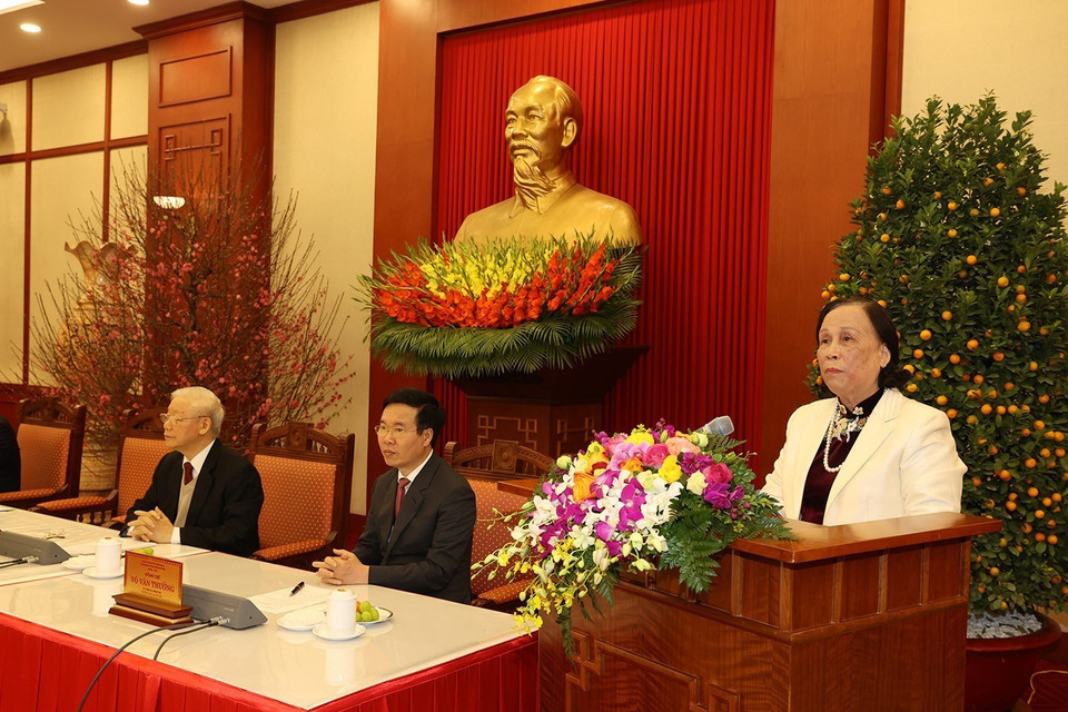 Chủ tịch Hội Người cao tuổi Việt Nam Phạm Thị Hải Chuyền phát biểu. (Ảnh: Trí Dũng/TTXVN)