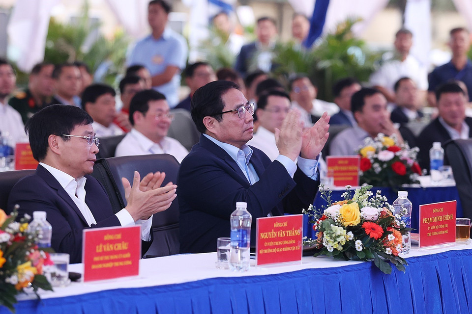 Thủ tướng Phạm Minh Chính dự lễ khởi công Dự án xây dựng nhà ga hành khách T3 Cảng hàng không quốc tế Tân Sơn Nhất. (Ảnh: Dương Giang/TTXVN)