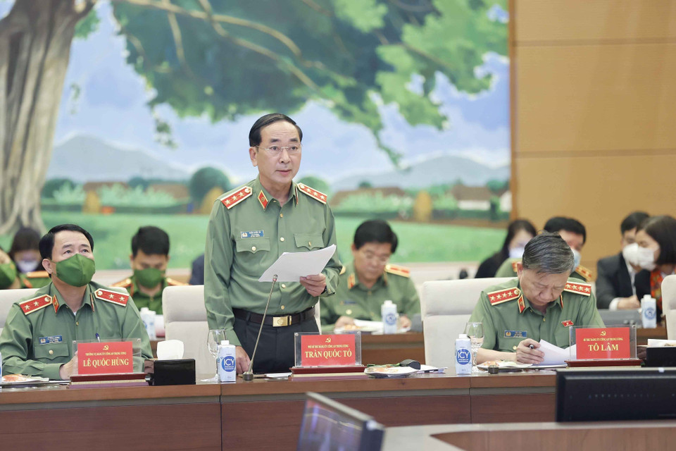 Thượng tướng Trần Quốc Tỏ, Ủy viên Trung ương Đảng, Thứ trưởng Bộ Công an phát biểu. (Ảnh: Doãn Tấn/TTXVN)