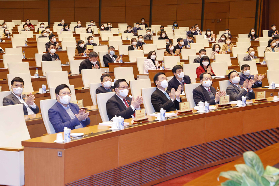 Chủ tịch Quốc hội Vương Đình Huệ và các đại biểu dự Hội nghị. (Ảnh: Doãn Tấn/TTXVN)