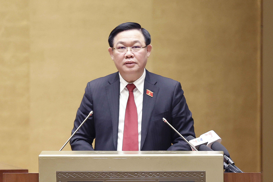 Chủ tịch Quốc hội Vương Đình Huệ phát biểu kết luận Hội nghị. (Ảnh: Doãn Tấn/TTXVN)