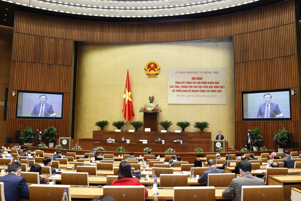 Chủ tịch Quốc hội Vương Đình Huệ phát biểu kết luận Hội nghị. (Ảnh: Doãn Tấn/TTXVN)