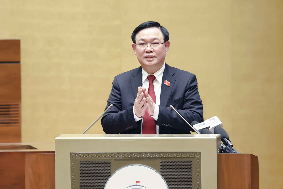 Chủ tịch Quốc hội Vương Đình Huệ phát biểu kết luận Hội nghị. (Ảnh: Doãn Tấn/TTXVN)