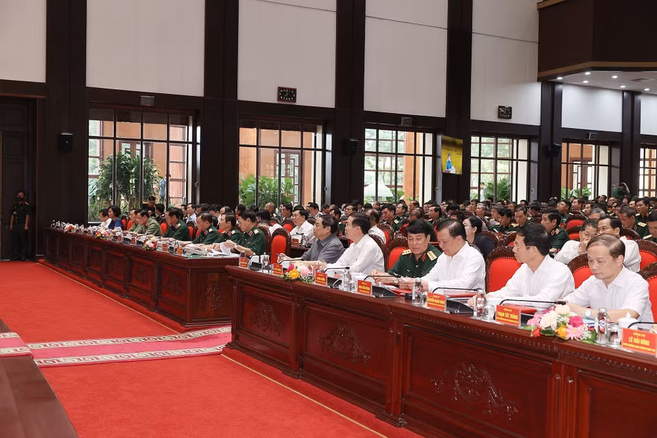 Hội nghị quán triệt và triển khai thực hiện Nghị quyết 08-NQ/TW ngày 26 tháng 1 năm 2022 của Bộ Chính trị về đẩy mạnh phát triển công nghiệp quốc phòng đến năm 2030 và những năm tiếp theo do Quân ủy Trung ương - Bộ Quốc phòng tổ chức. (Ảnh: Dương Giang/TTXVN)