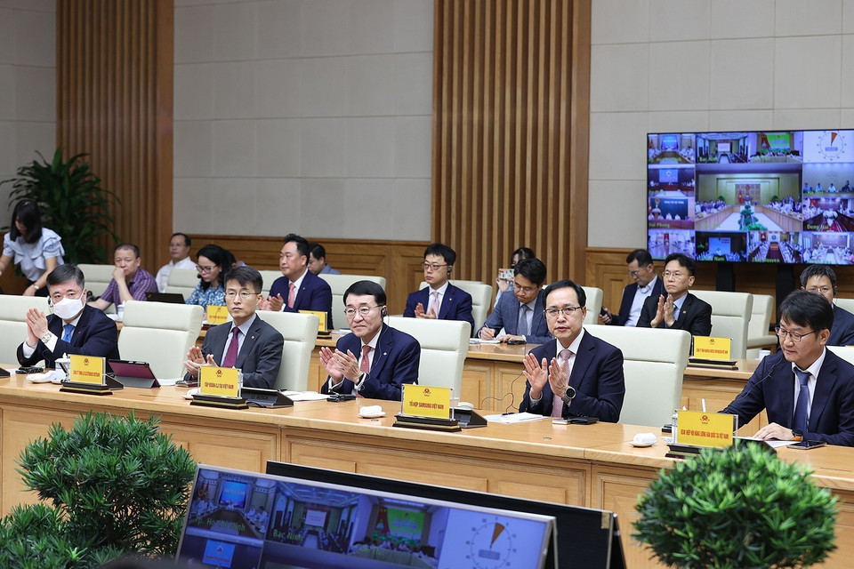 Đại diện các tổ chức, hiệp hội doanh nghiệp Hàn Quốc tại Việt Nam tham dự buổi làm việc. (Ảnh: Dương Giang/TTXVN)