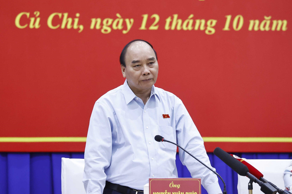 Chủ tịch nước Nguyễn Xuân Phúc phát biểu tại buổi tiếp xúc cử tri. (Ảnh: Thống Nhất/TTXVN)