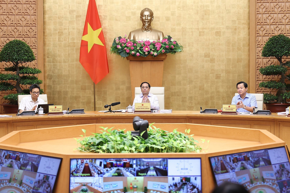 Thủ tướng Phạm Minh Chính chủ trì Hội nghị trực tuyến Chính phủ với địa phương và Phiên họp Chính phủ thường kỳ tháng 9 năm 2022. (Ảnh: Dương Giang/TTXVN)