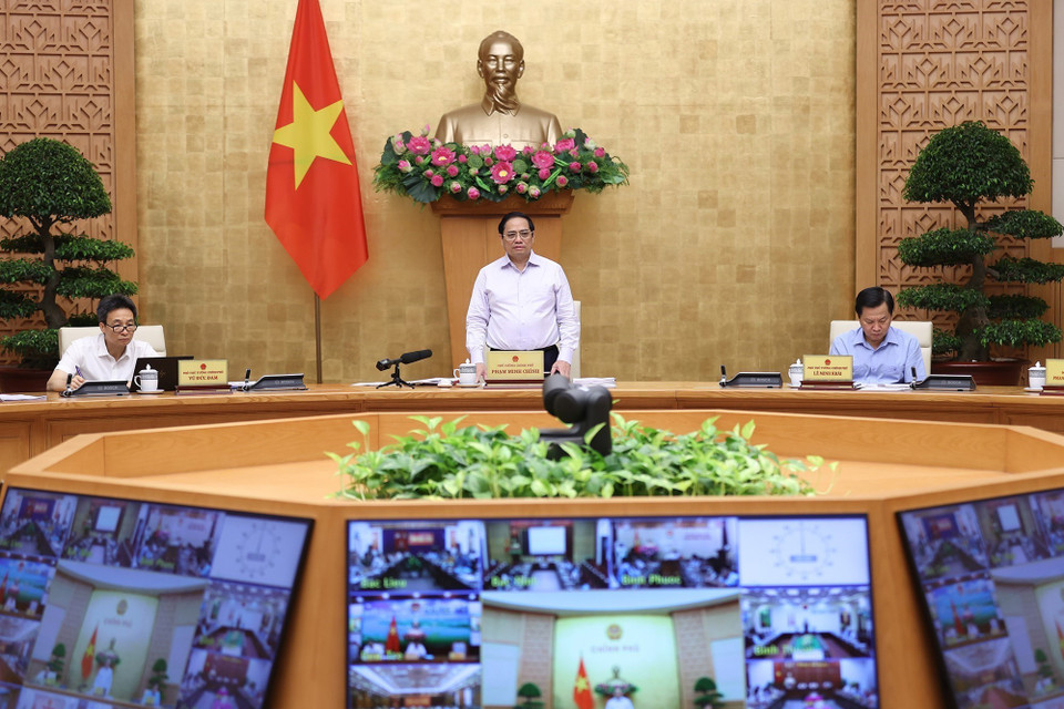 Thủ tướng Phạm Minh Chính chủ trì Hội nghị trực tuyến Chính phủ với địa phương và Phiên họp Chính phủ thường kỳ tháng 9 năm 2022. (Ảnh: Dương Giang/TTXVN)