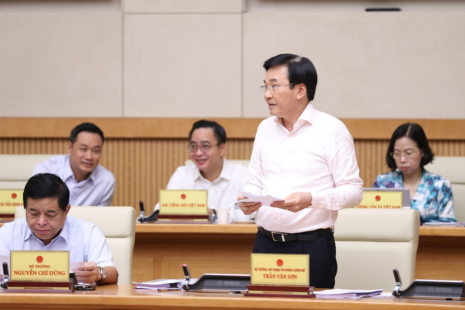 Bộ trưởng, Chủ nhiệm Văn phòng Chính phủ Trần Văn Sơn phát biểu. (Ảnh: Dương Giang/TTXVN)