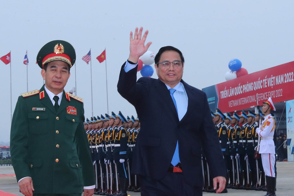 Thủ tướng Phạm Minh Chính dự Lễ khai mạc Triển lãm Quốc phòng quốc tế 2022. (Ảnh: Trọng Đức/TTXVN)