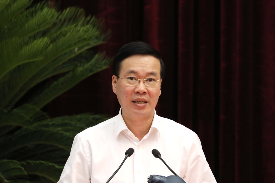 Đồng chí Võ Văn Thưởng, Ủy viên Bộ Chính trị, Thường trực Ban Bí thư phát biểu tại hội nghị.