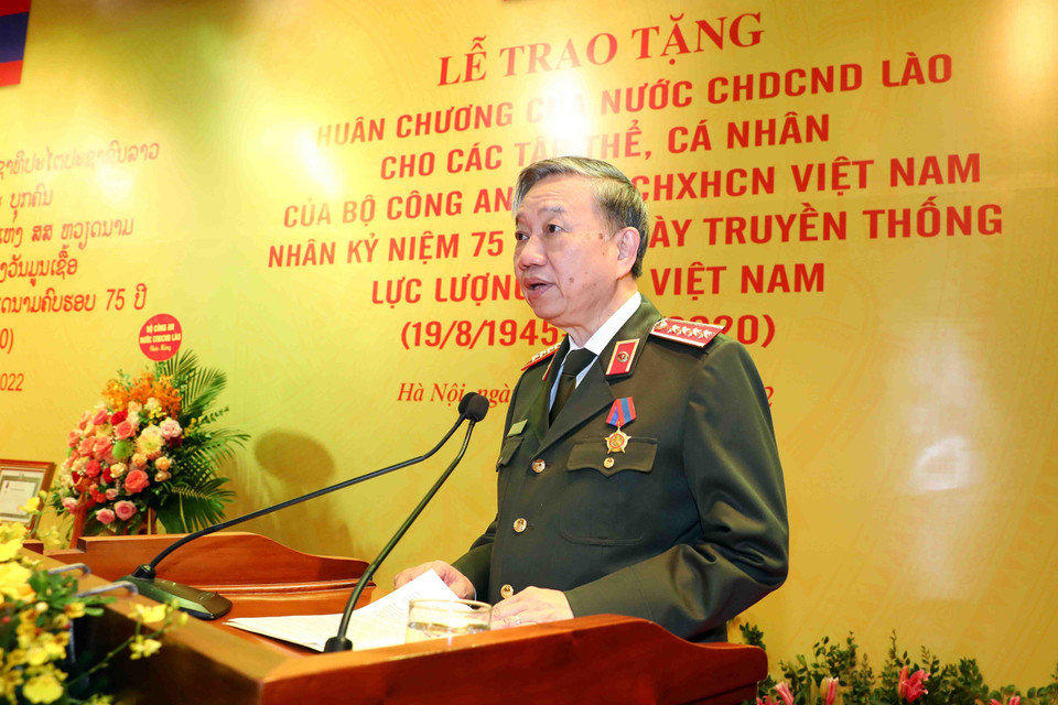 Đại tướng Tô Lâm, Ủy viên Bộ Chính trị, Bộ trưởng Bộ Công an Việt Nam phát biểu. (Ảnh: Phạm Kiên/TTXVN)