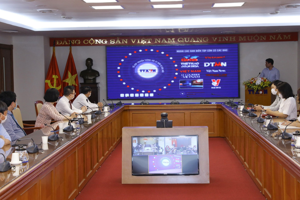 Quang cảnh buổi Lễ khai trương trang thông tin đặc biệt về bầu cử Quốc hội khóa XV và Hội đồng Nhân dân các cấp nhiệm kỳ 2021-2026. (Ảnh: Văn Điệp/TTXVN)