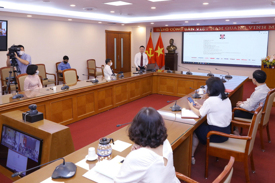 Quang cảnh buổi Lễ khai trương trang thông tin đặc biệt về bầu cử Quốc hội khóa XV và Hội đồng Nhân dân các cấp nhiệm kỳ 2021-2026. (Ảnh: Văn Điệp/TTXVN)