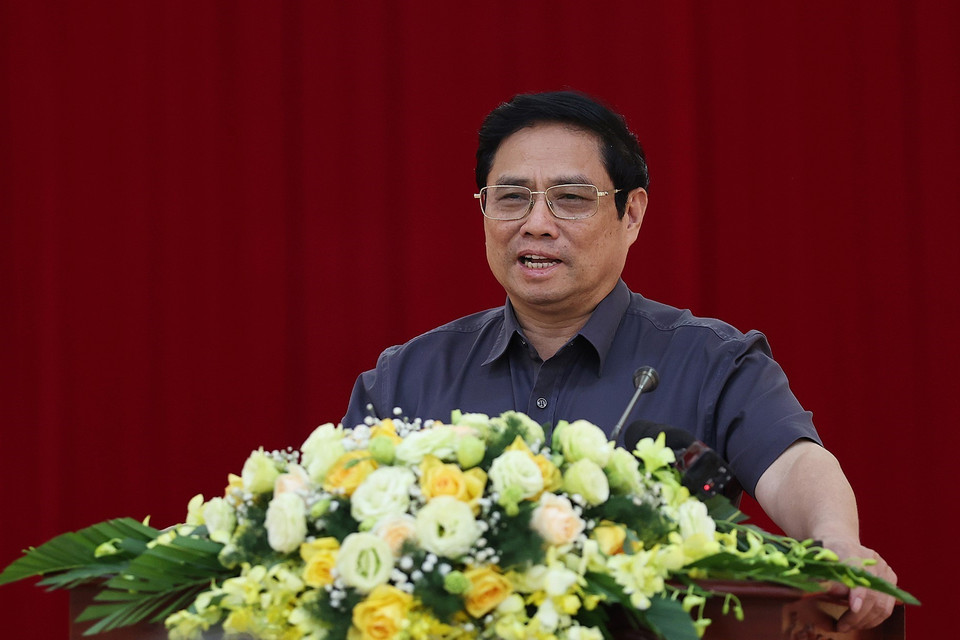 Thủ tướng Phạm Minh Chính kết luận buổi làm việc với lãnh đạo chủ chốt tỉnh Yên Bái. (Ảnh: Dương Giang/TTXVN)