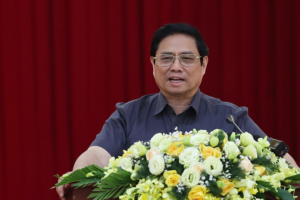 Thủ tướng Phạm Minh Chính kết luận buổi làm việc với lãnh đạo chủ chốt tỉnh Yên Bái. (Ảnh: Dương Giang/TTXVN)
