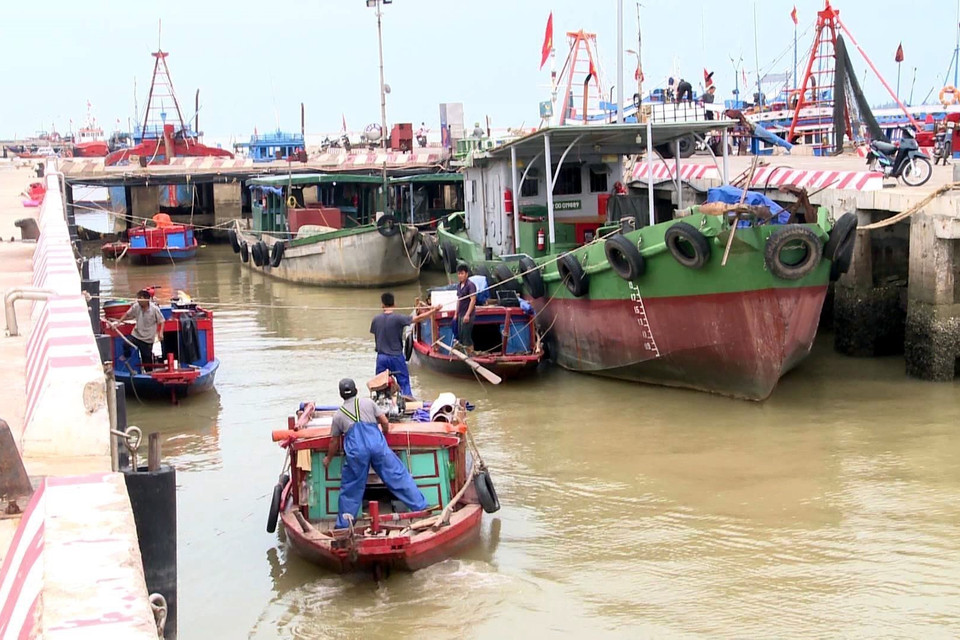 Trước diễn biến bão số 4 (Noru) dự báo đổ bộ vào miền Trung, UBND tỉnh Nghệ An chỉ đạo các ngành, địa phương kêu gọi, hướng dẫn tàu thuyền neo đậu, tránh trú an toàn. (Ảnh: Tá Chuyên/TTXVN)