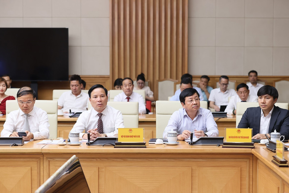 Các đại biểu Hiệp hội Doanh nghiệp Vừa và Nhỏ tham dự buổi làm việc. (Ảnh: Dương Giang/TTXVN)