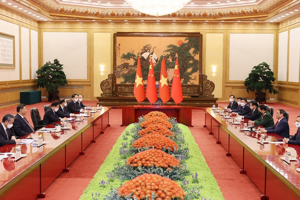 Thủ tướng Phạm Minh Chính chúc đất nước và nhân dân Trung Quốc dưới sự lãnh đạo sáng suốt của Trung ương Đảng Cộng sản Trung Quốc do ông Tập Cận Bình làm hạt nhân, sẽ thực hiện thắng lợi mục tiêu “100 năm thứ hai,” đưa Trung Quốc trở thành cường quốc xã hội chủ nghĩa hiện đại, giàu mạnh, dân chủ, văn minh, hài hòa và tươi đẹp. (Ảnh: Dương Giang/TTXVN)