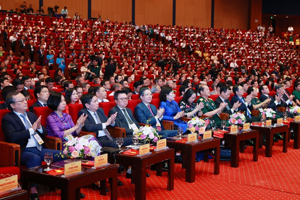 Các đại biểu dự Hội nghị biểu dương, tôn vinh điển hình tiên tiến toàn quốc. (Ảnh: Dương Giang/TTXVN)