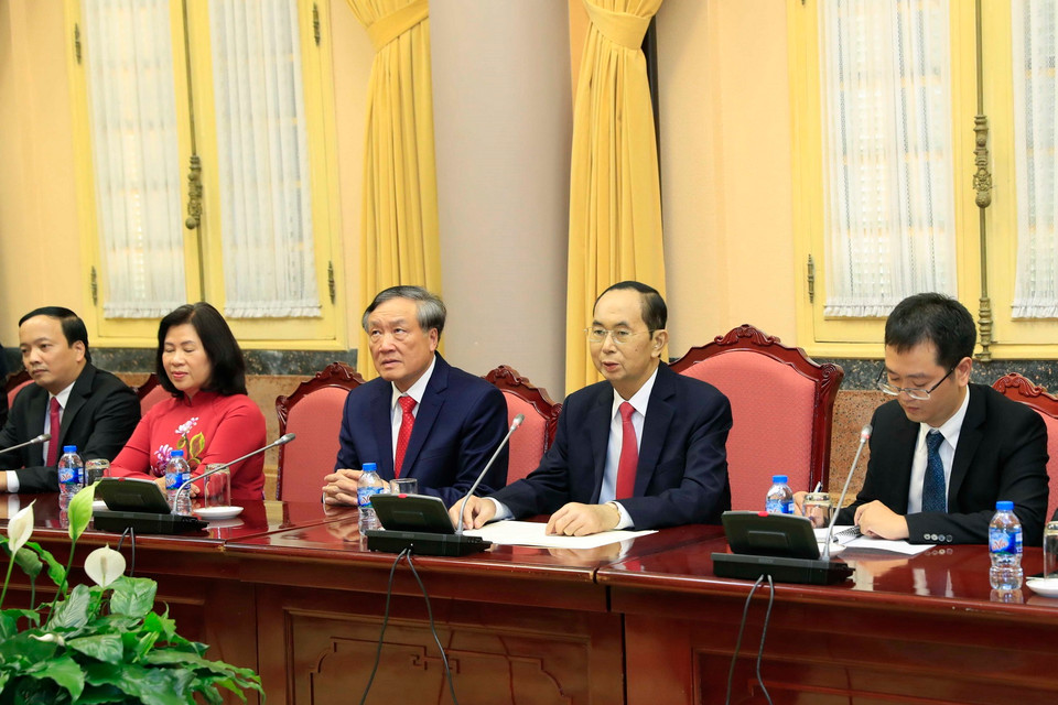  Chiều 19/9/2018, tại Phủ Chủ tịch, Chủ tịch nước Trần Đại Quang tiếp đồng chí Chu Cường, Chánh án Toà án nhân dân Tối cao Trung Quốc đang có chuyến thăm và làm việc tại Việt Nam. (Ảnh: TTXVN)