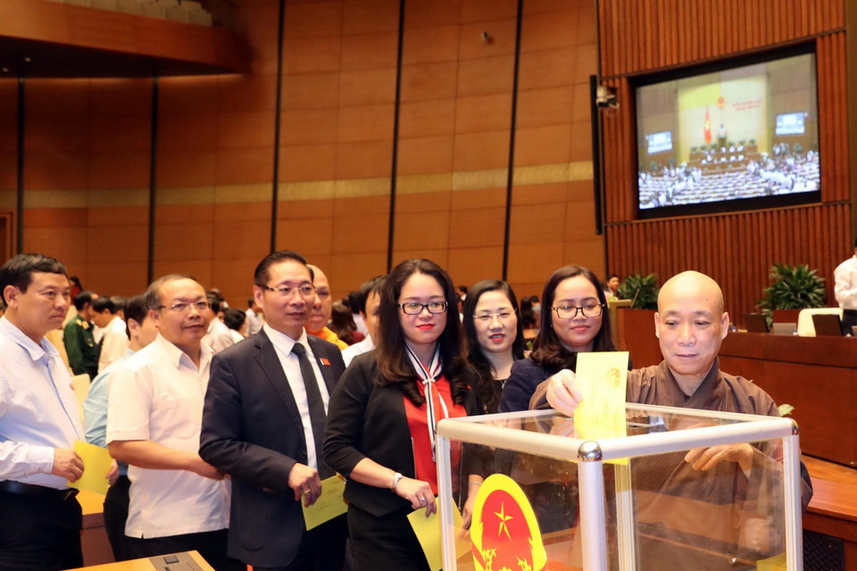 Các đại biểu Quốc hội bỏ phiếu bầu Chủ tịch nước. (Ảnh: Trọng Đức/TTXVN)