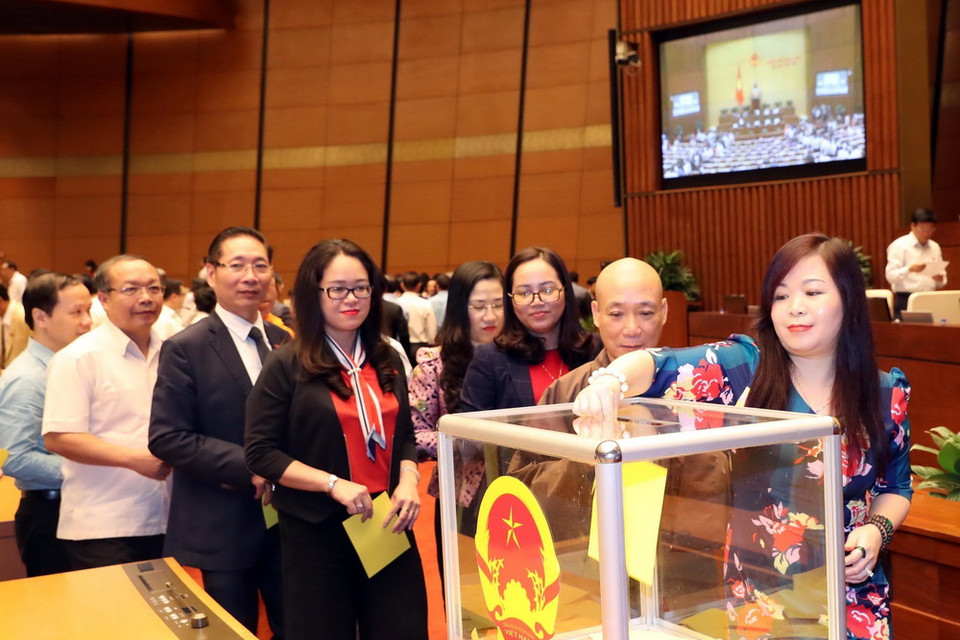 Các đại biểu Quốc hội bỏ phiếu bầu Chủ tịch nước. (Ảnh: Trọng Đức/TTXVN)