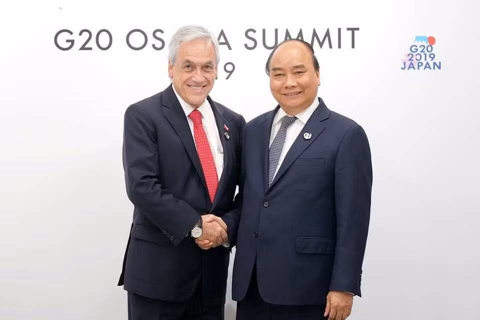 Thủ tướng Nguyễn Xuân Phúc gặp Tổng thống Cộng hòa Chile Sebastián Piñera. (Ảnh: Thống Nhất/TTXVN)