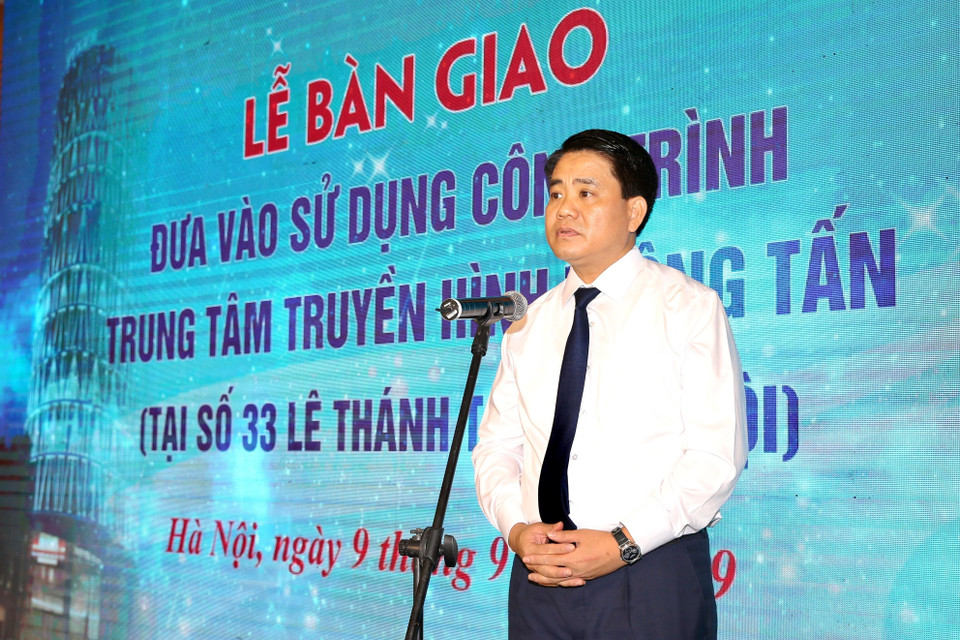 Chủ tịch Ủy ban Nhân dân thành phố Hà Nội Nguyễn Đức Chung phát biểu. (Ảnh: Dương Giang/TTXVN)