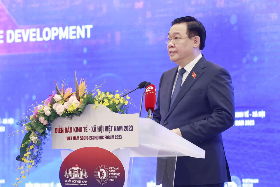 Diễn đàn Kinh tế-Xã hội Việt Nam năm 2023 với chủ đề Tăng cường năng lực nội sinh, kiến tạo động lực cho tăng trưởng và phát triển bền vững. (Ảnh: Doãn Tấn/TTXVN)