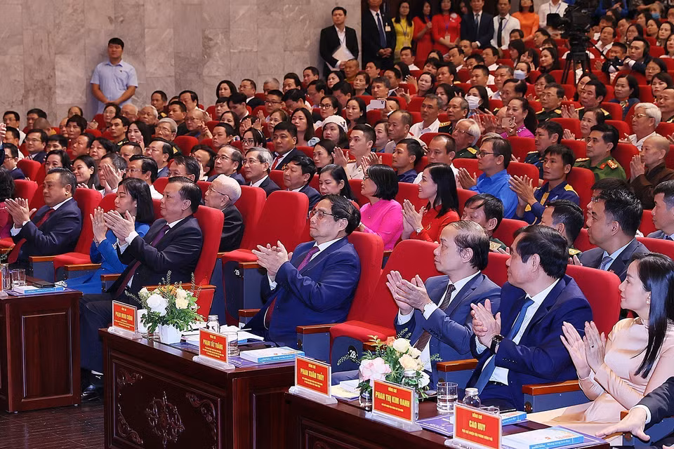 Thủ tướng Phạm Minh Chính và các đại biểu dự hội nghị. (Ảnh: Dương Giang/TTXVN)