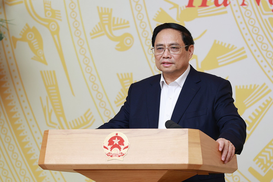 Thủ tướng Phạm Minh Chính phát biểu tại buổi làm việc. (Ảnh: Dương Giang/TTXVN)