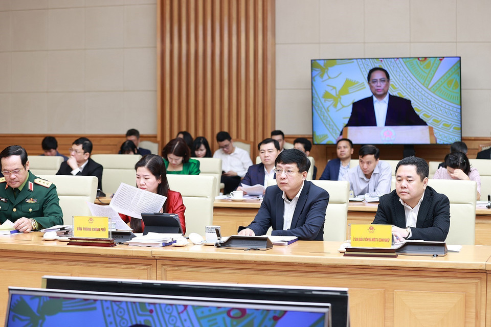 Hình ảnh đại diện các bộ, ngành, Ủy ban Quản lý vốn Nhà nước tại doanh nghiệp và các tập đoàn kinh tế, tổng công ty nhà nước tham dự buổi làm việc. (Ảnh: Dương Giang/TTXVN)