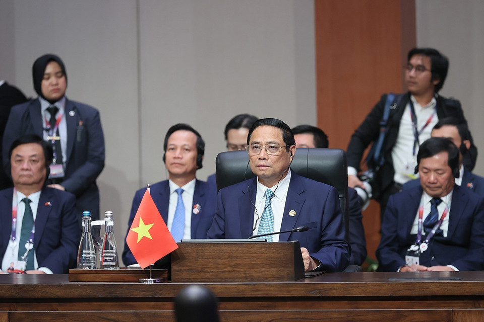 Sáng 7/9/2023, tại thủ đô Jakarta, Indonesia, Thủ tướng Phạm Minh Chính dự Hội nghị Cấp cao ASEAN-Ấn Độ lần thứ 20. (Ảnh: Dương Giang/TTXVN)