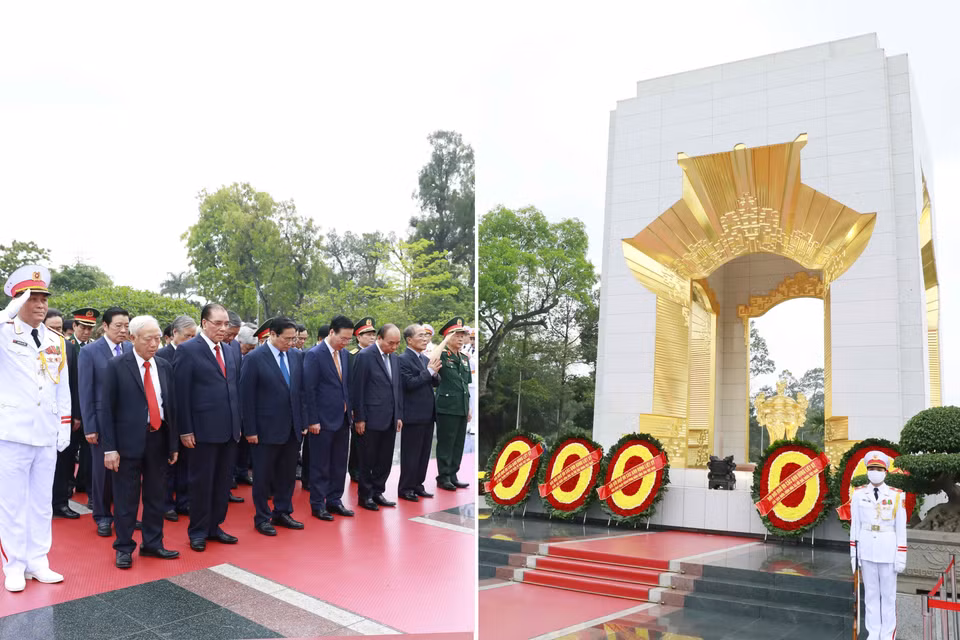 Các lãnh đạo Đảng, Nhà nước tưởng niệm các Anh hùng liệt sỹ.