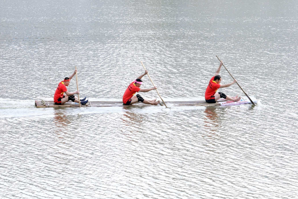 Bè mảng có kích thước rộng 50-60cm, dài 6-7 m được làm từ 6 cây mai từ 2 năm tuổi trở lên. (Ảnh: Anh Tuấn/TTXVN)