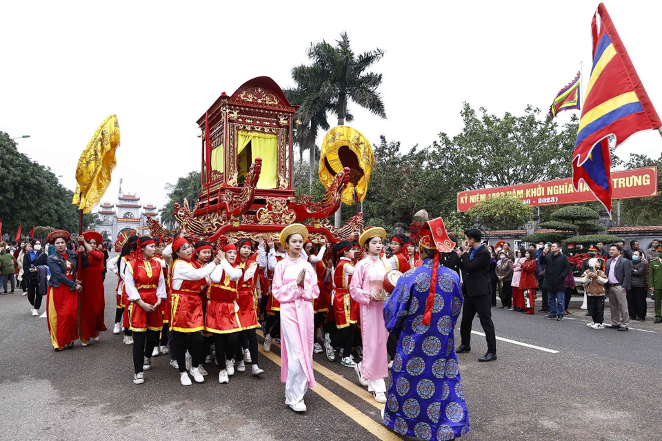 Lễ hội Đền Hai Bà Trưng Xuân Quý Mão 2023. (Ảnh: Thống Nhất/TTXVN)